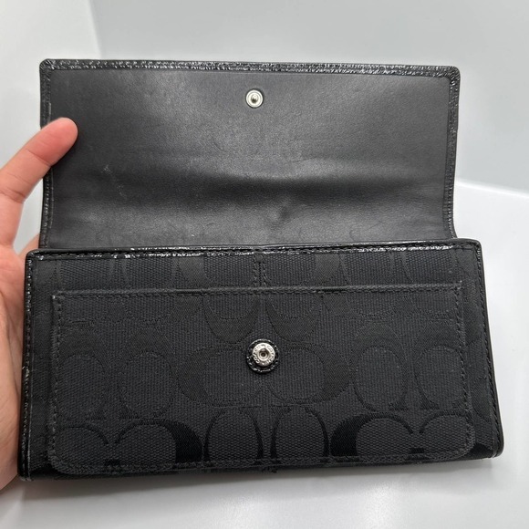 COACH Signature Canvas Jacquard Patent Wallet - Picture 5 of 11